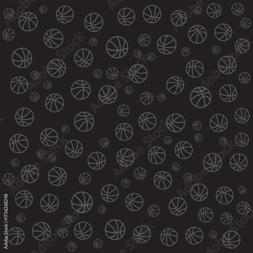"An illustration featuring a dense, random pattern of orange basketballs of varying sizes