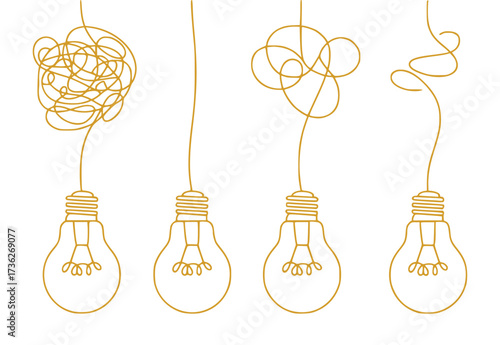 Four Light Bulbs Illustrating the Journey from Complexity to Simplicity