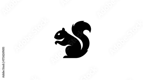 Black Squirrel Silhouette Icon. Stylized Woodland Rodent Graphic Design Element on White Background. Minimalist Animal Symbol.