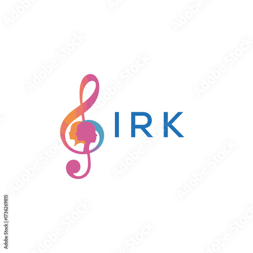 IRK “Creative music logo with human silhouettes and treble clef in gradient colors, IRK Later Logo, modern artistic design isolated on white background” 
