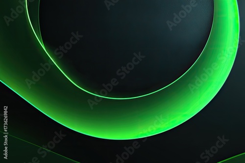 Abstract green neon light curving against dark grey background