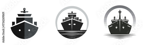 Three distinct ship silhouettes illustrate various styles, each with unique features and shapes, floating on water in a minimalist design.