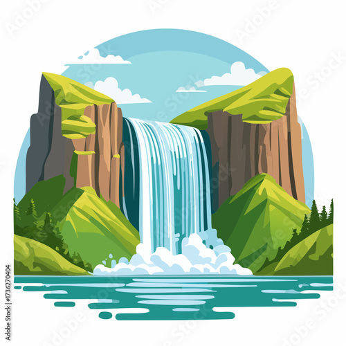 Abstract majestic Skogafoss waterfall, natural on digital art concept, Generative AI.