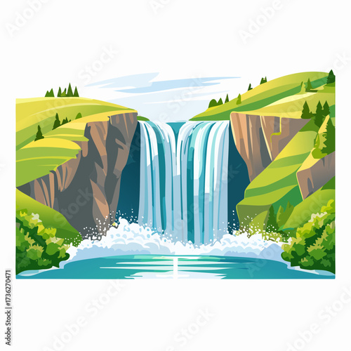 Abstract majestic Skogafoss waterfall, natural on digital art concept, Generative AI.