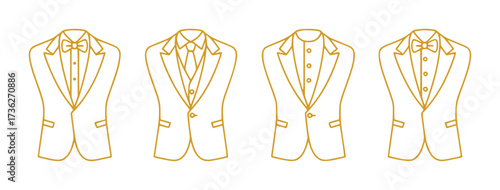 Line Art Illustrations of Men's Formal Wear Tuxedos and Suits