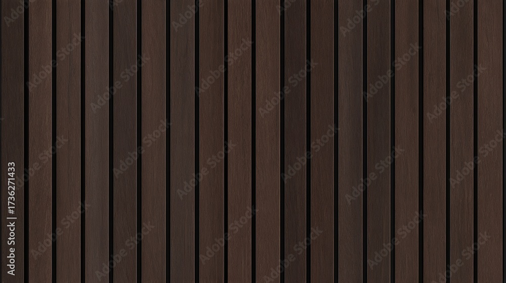 © Inka - SEAMLESS wall panel pattern, slim vertical slats in dark brown wood with natural fluted texture, modern interior background for home & office, decorative accent wall or acoustic panel design. © Inka - SEAMLESS wall panel pattern, slim vertical slats in dark brown wood with natural fluted texture, modern interior background for home & office, decorative accent wall or acoustic panel design.