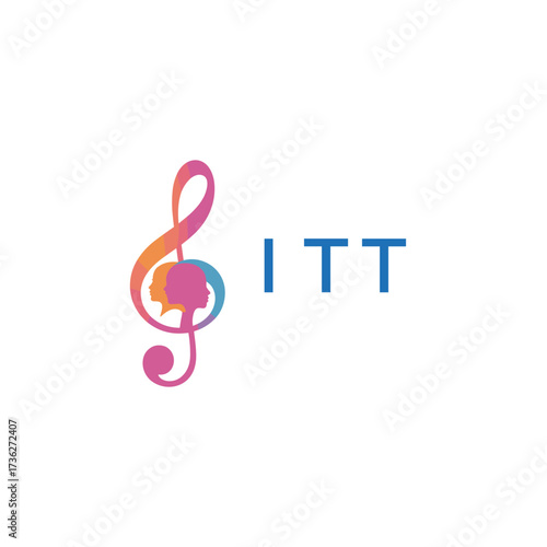 ITT “Creative music logo with human silhouettes and treble clef in gradient colors, ITT Later Logo, modern artistic design isolated on white background” 
