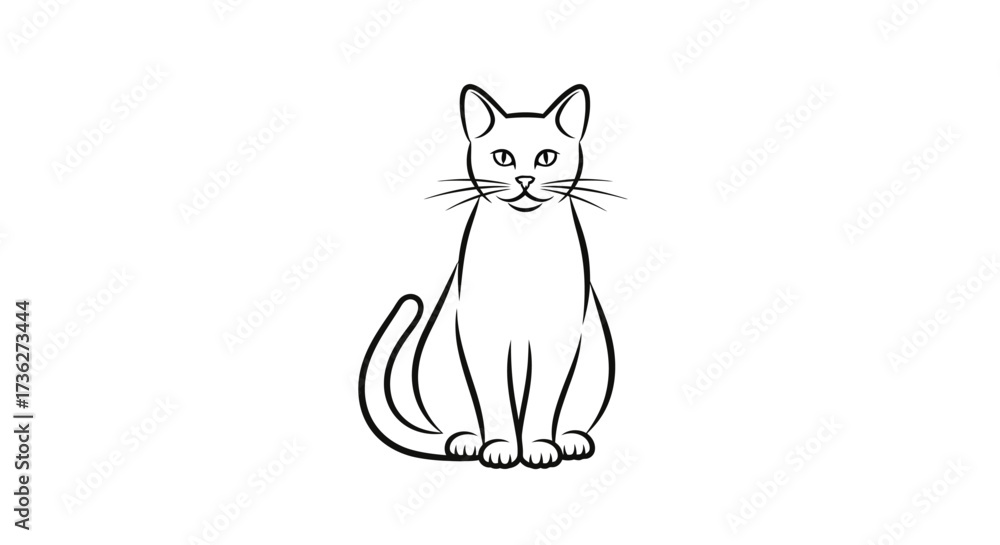 Fototapeta premium Artistic Black and White Cat Illustration A Simple Line Drawing of a Sitting Feline for Creative Projects and Designs