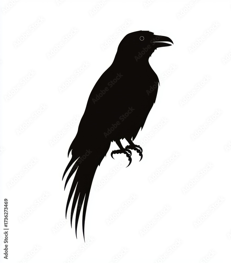 Fototapeta premium An intricate black raven illustration created with ink on a white background. 