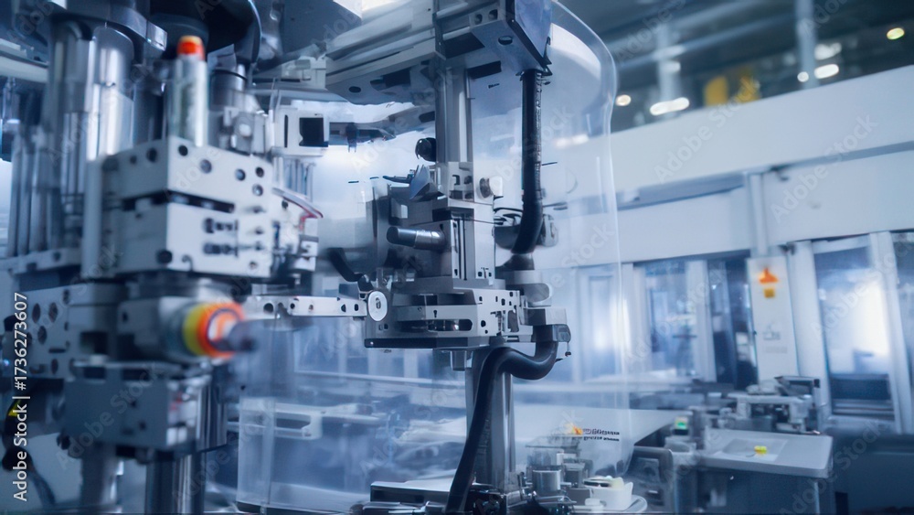 Naklejka premium Automated Robotic Arm in a Modern Manufacturing Facility.