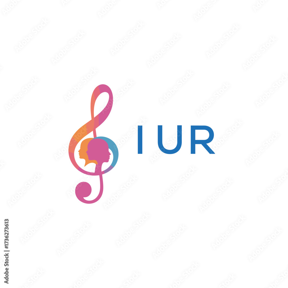 Obraz premium IUR “Creative music logo with human silhouettes and treble clef in gradient colors, IUR Later Logo, modern artistic design isolated on white background”