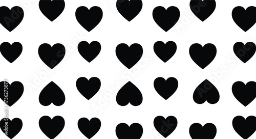 Black heart grid, minimalist love pattern, romantic symbol, abstract design, Valentine's background, emotional icon, silhouette shape, graphic texture, seamless layout