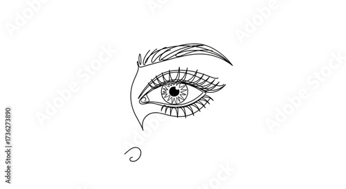 Minimalist Eye Illustration A Simple Line Art Representation of the Human Eye, Focus on Lash Details and Expression