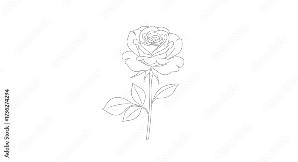 Obraz premium Elegant Outline of a Rose Delicate Line Art Depicting Floral Beauty, Perfect for Botanical Illustrations, Invitations, and Design Projects