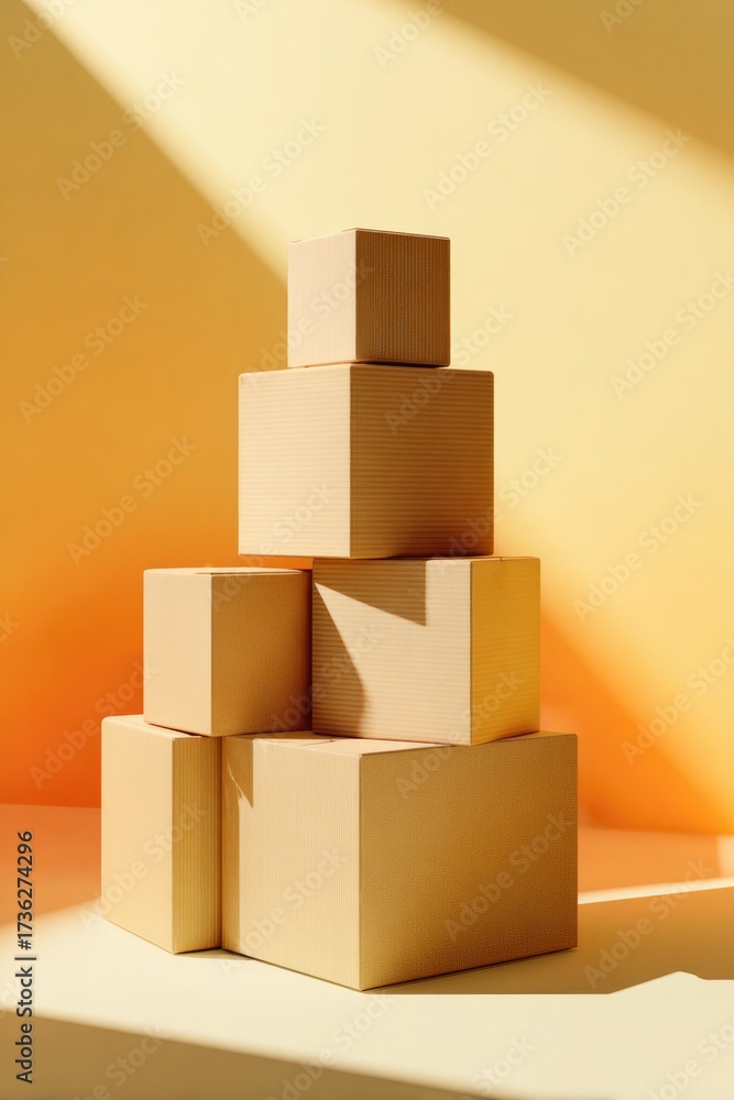 Fototapeta premium Stacked boxes create visually pleasing arrangement, showcasing d