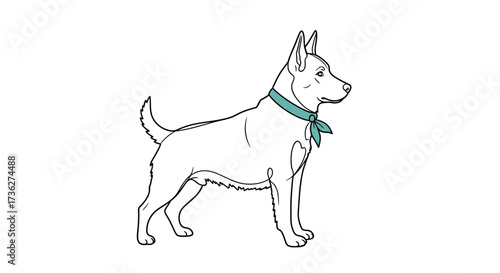 Line art illustration of a dog wearing a collar, ideal for pet care services and animal-related projects, vector
