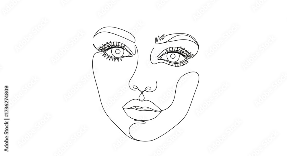 Obraz premium Elegant Line Art Portrait A Minimalist Illustration of a Woman's Face, Showcasing Delicate Beauty and Modern Artistic Style