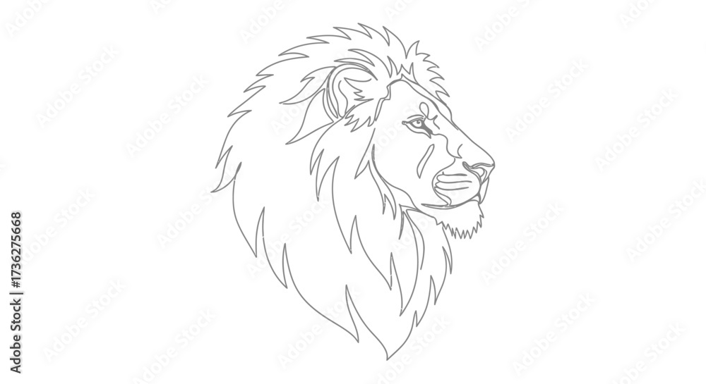 Fototapeta premium Intricate Line Art Portrait of a Majestic Lion A Detailed and Elegant Illustration in Simple Black and White Design for Creative Use