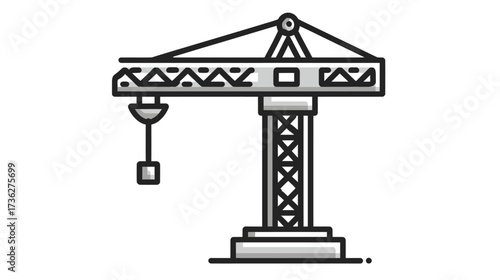 Tower crane icon illustration for construction site, building development, heavy machinery and industrial engineering projects