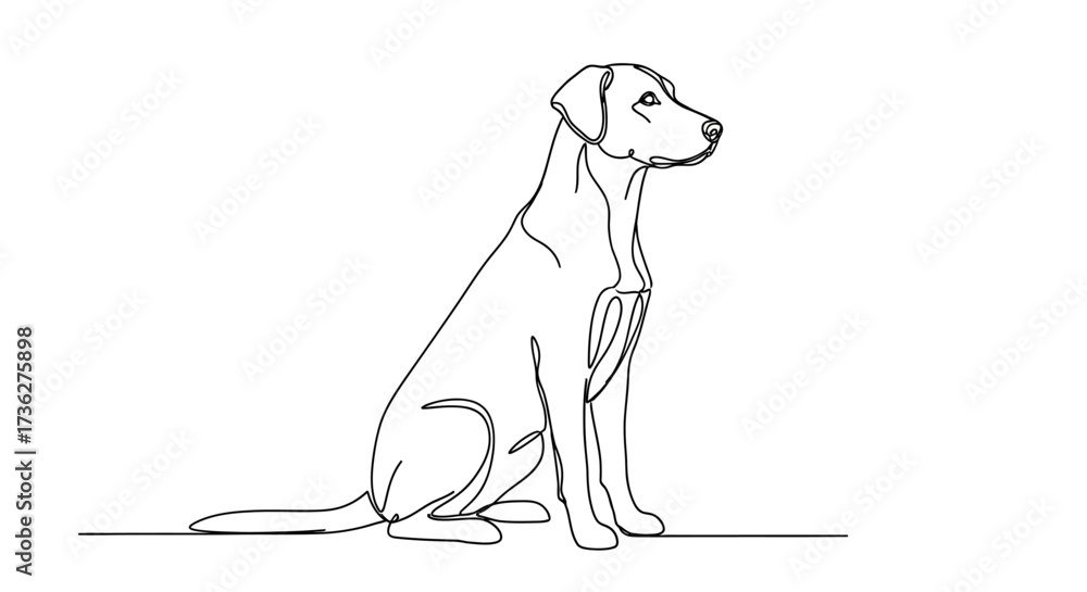 Fototapeta premium Single-line illustration of a sitting dog, showcasing minimalist art for animal lovers and creative projects, perfect for design elements