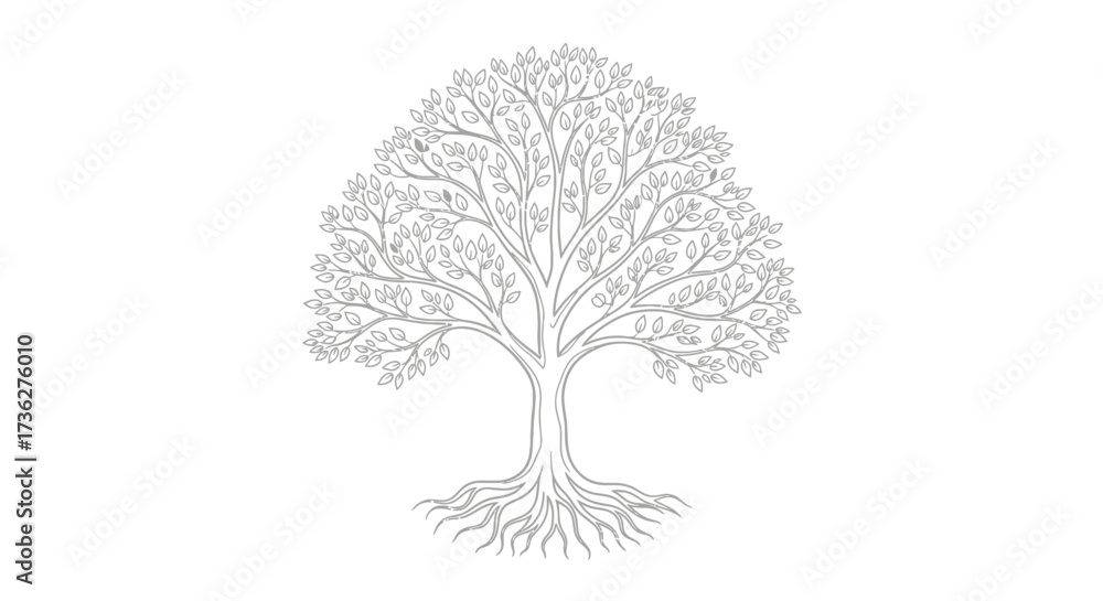 Obraz premium Detailed illustration of a tree with intricate branches, roots, and foliage, perfect for design projects or nature-themed visuals