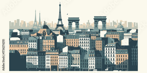 Parisian Skyline Illustration A Vibrant Depiction of Iconic Landmarks and Cityscape
