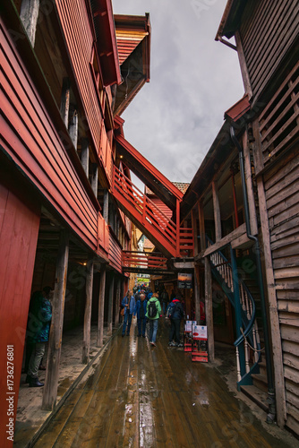 Beautiful colourful houses next to the harbour in Bergen (Norway)