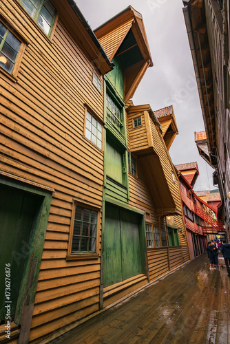 Beautiful colourful houses next to the harbour in Bergen (Norway)