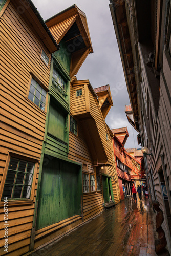 Beautiful colourful houses next to the harbour in Bergen (Norway)