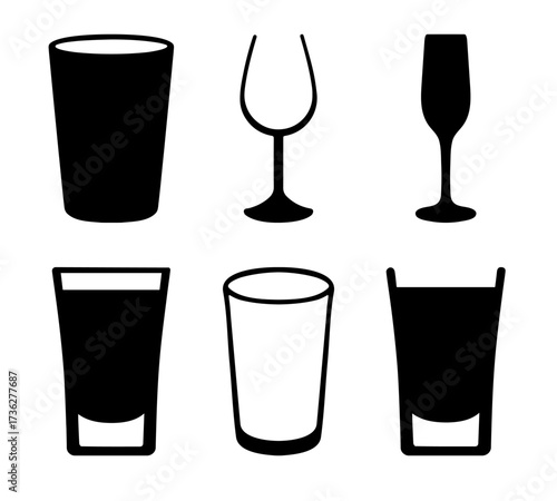 Six glass or drinkware silhouettes set for design