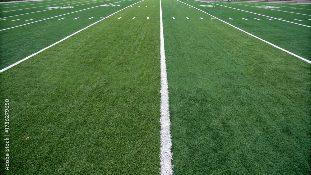 Obraz premium An American football field, showcasing a meticulously maintained green grass surface