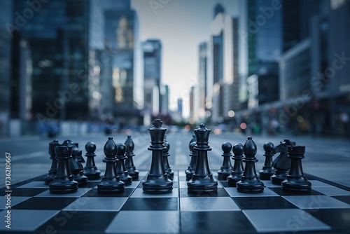 Wallpaper Mural Chess pieces arranged on a board in a city street setting Torontodigital.ca