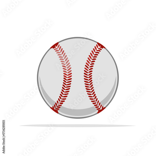 Illustration of a Baseball with Red Stitches and Gray Outline on White Background