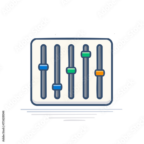 Colorful faders on an audio mixing board with simple graphic style