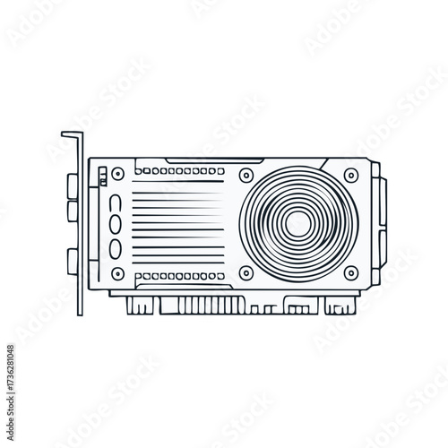 Detailed Computer Graphics Card GPU Video Card Line Art Illustration