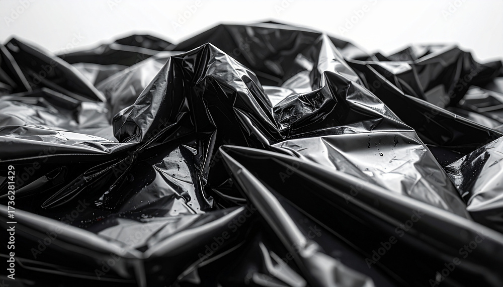 Naklejka premium 光沢のある黒いビニール袋の表面テクスチャ – Smooth Glossy Surface of Black Plastic Bag with Subtle Crinkles