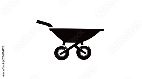 A black silhouette of a wheelbarrow is shown, symbolizing tools used in gardening and construction activities. This shape represents hard work and outdoor projects.