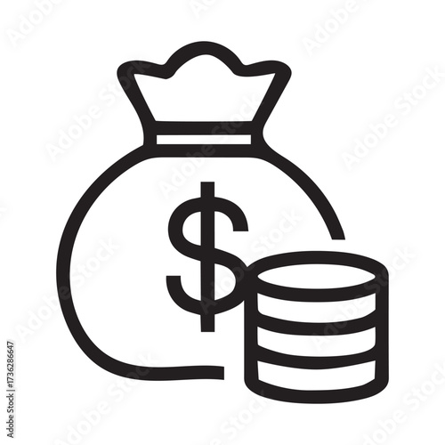 Money Bag and Stack of Coins Icon