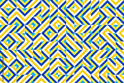 Blue yellow diagonal squares in random order,  seamless geometric vector pattern . Bold abstract background design for fabric, wallpaper, cover design