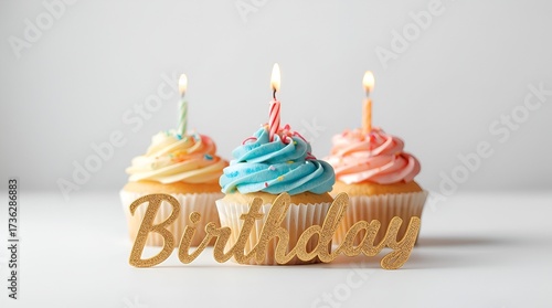 Title: Happy Birthday Cupcakes with Colorful Swirling Frosting