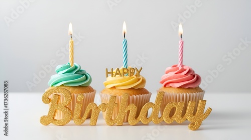 Title: Happy Birthday Cupcakes with Colorful Swirling Frosting