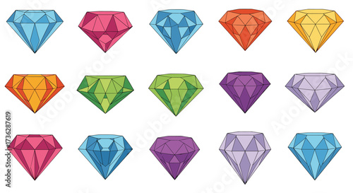 A vibrant collection of colorful faceted gemstones in a scattered arrangement.