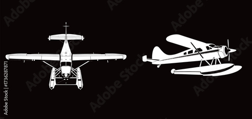 Two vintage airplanes are displayed side by side in a simple monochrome illustration. Each design reflects unique features and styles of early aviation.