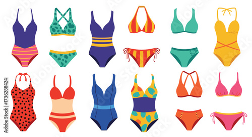A collection of colorful swimwear for women and girls perfect for beach days.
