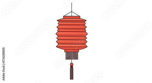 Traditional orange pleated lantern with tassels hanging.