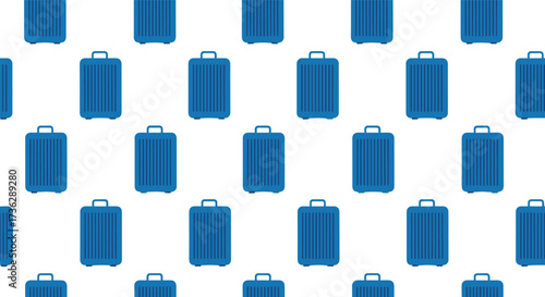 Seamless pattern of blue travel suitcases on a white background.