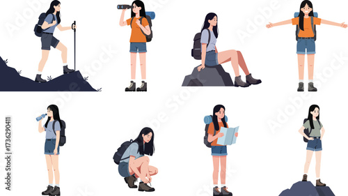 Young Woman Engaging in Diverse Hiking and Outdoor Adventure Activities