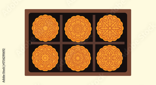 A box of six traditional Chinese mooncakes.