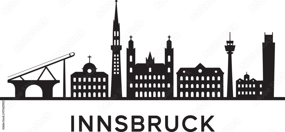 Obraz premium Innsbruck Skyline Silhouette Austria Capital City Buildings Flat Design Vector Illustration