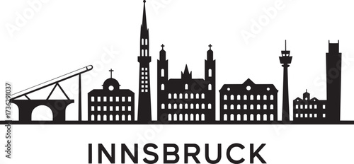 Innsbruck Skyline Silhouette Austria Capital City Buildings Flat Design Vector Illustration